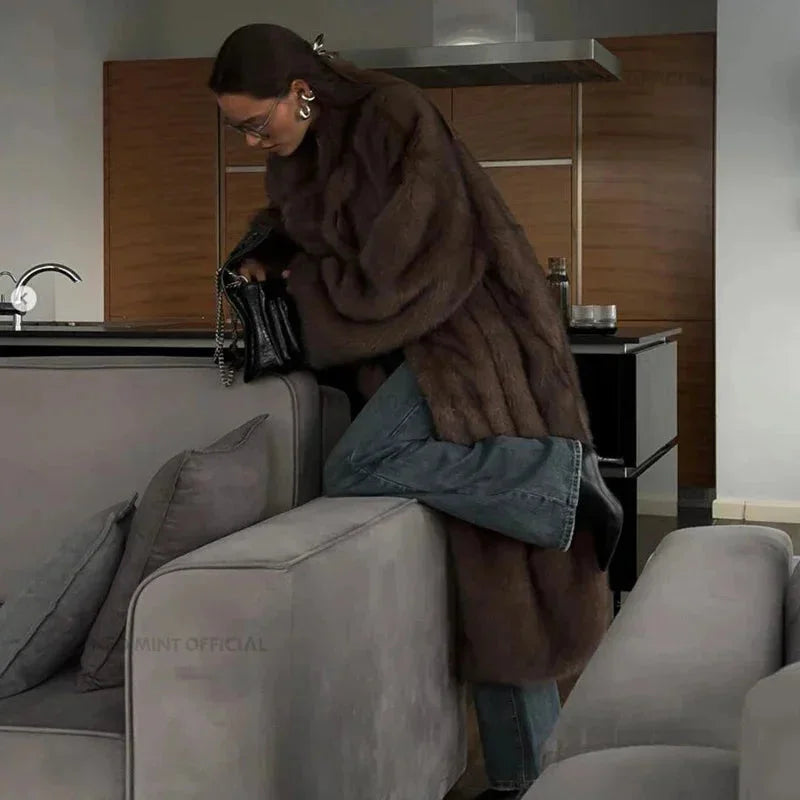 Long Women's Faux Fur Coat for Winter