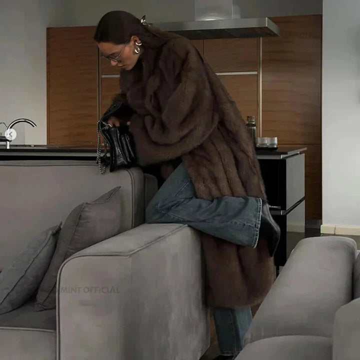 Long Women's Faux Fur Coat for Winter