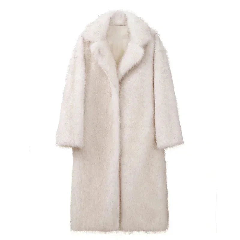 Long Women's Faux Fur Coat for Winter