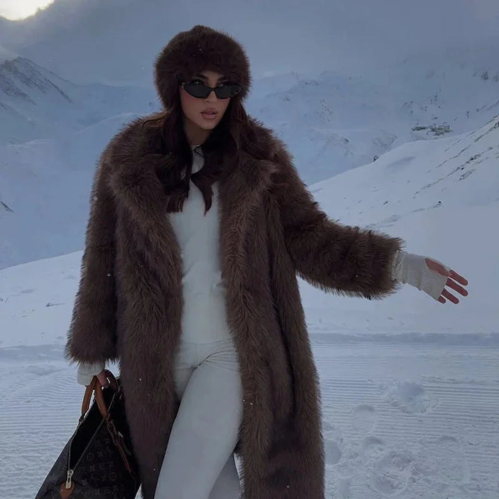 Long Women's Faux Fur Coat for Winter