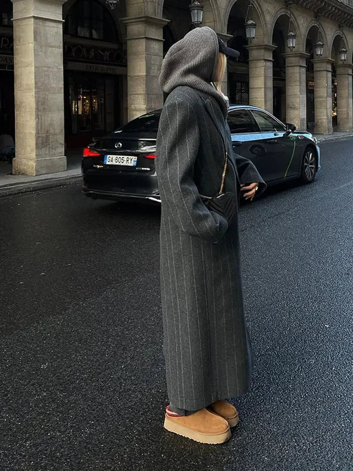 Elegant Long Women's Coat with Modern Stripes