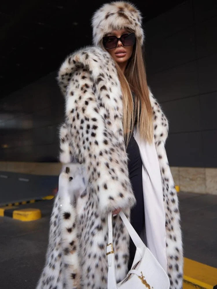 Long women's leopard print coat with belt