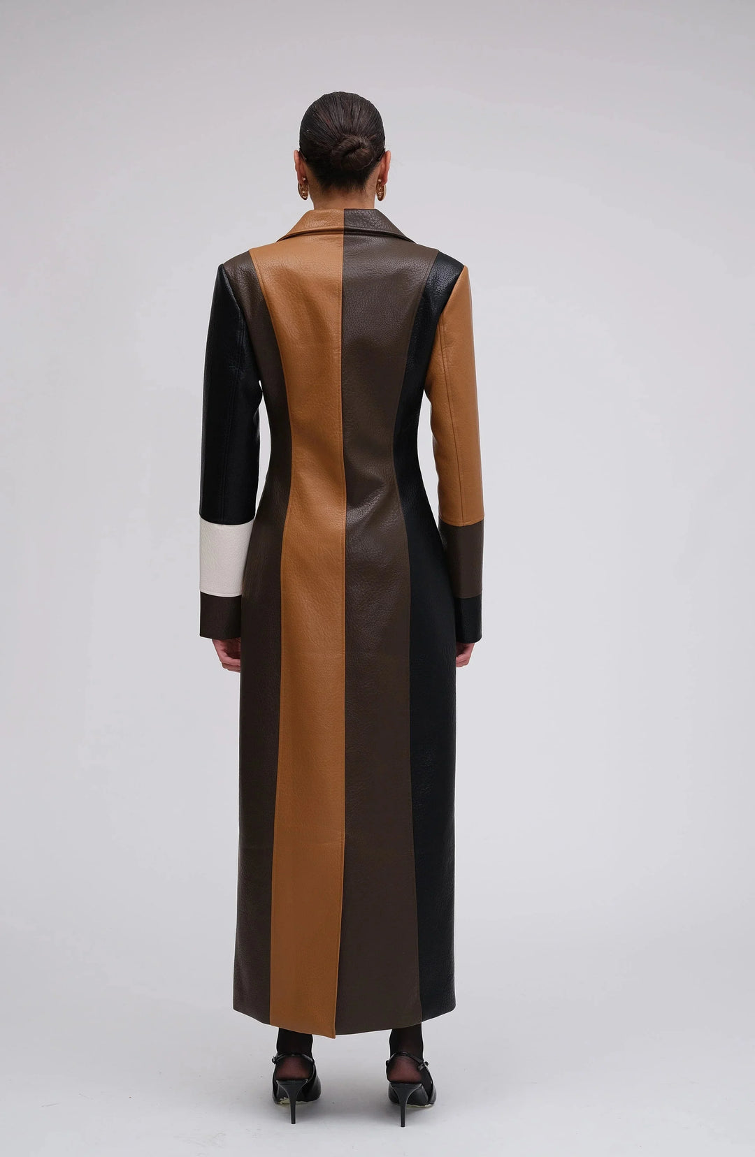 Long Women's Multicolor Patchwork Coat with Buttons