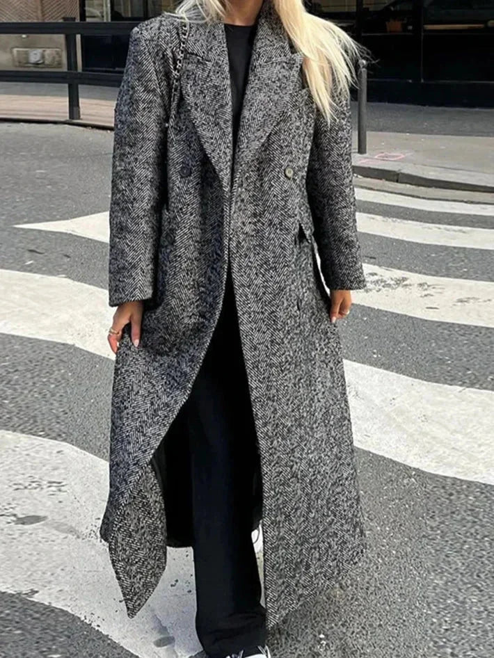 Long gray coat for women with long sleeves, trendy