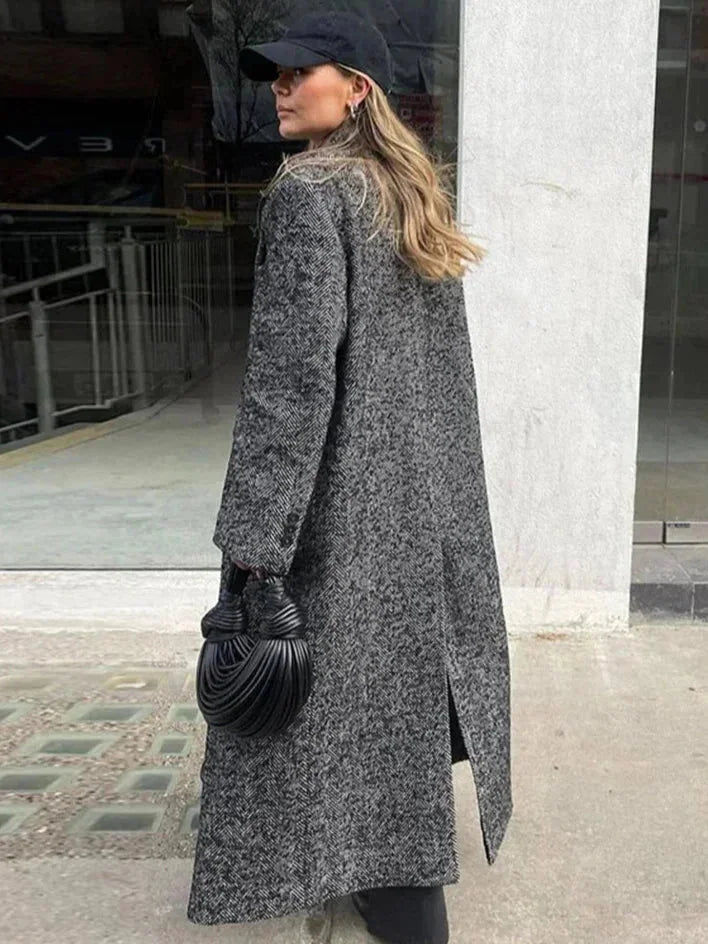 Long gray coat for women with long sleeves, trendy