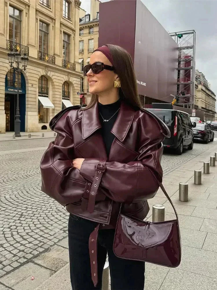 Short Burgundy Trench Coat for Women with Belt