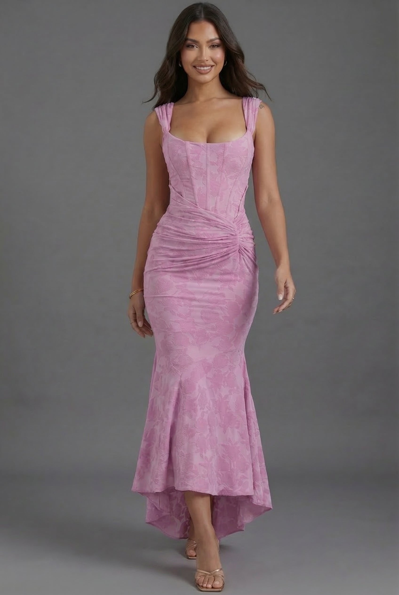 Olivia Corset Bodice Ruched Waist Fishtail Maxi Wedding Guest Dress