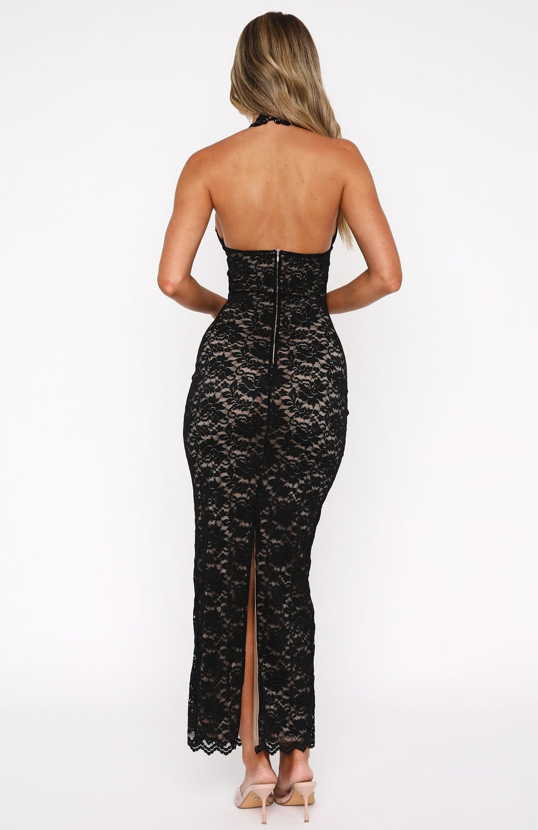 Noir Elegance Lace Maxi Dress