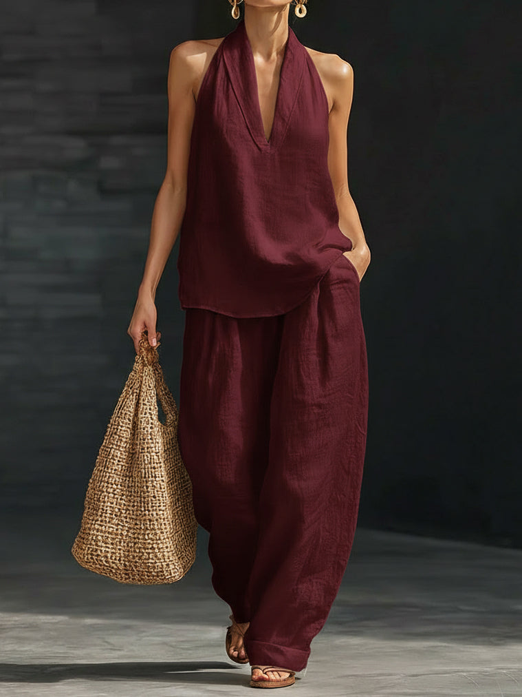 Women's Halter Neck Two-Piece Set | Casual Matching Summer Co-ord