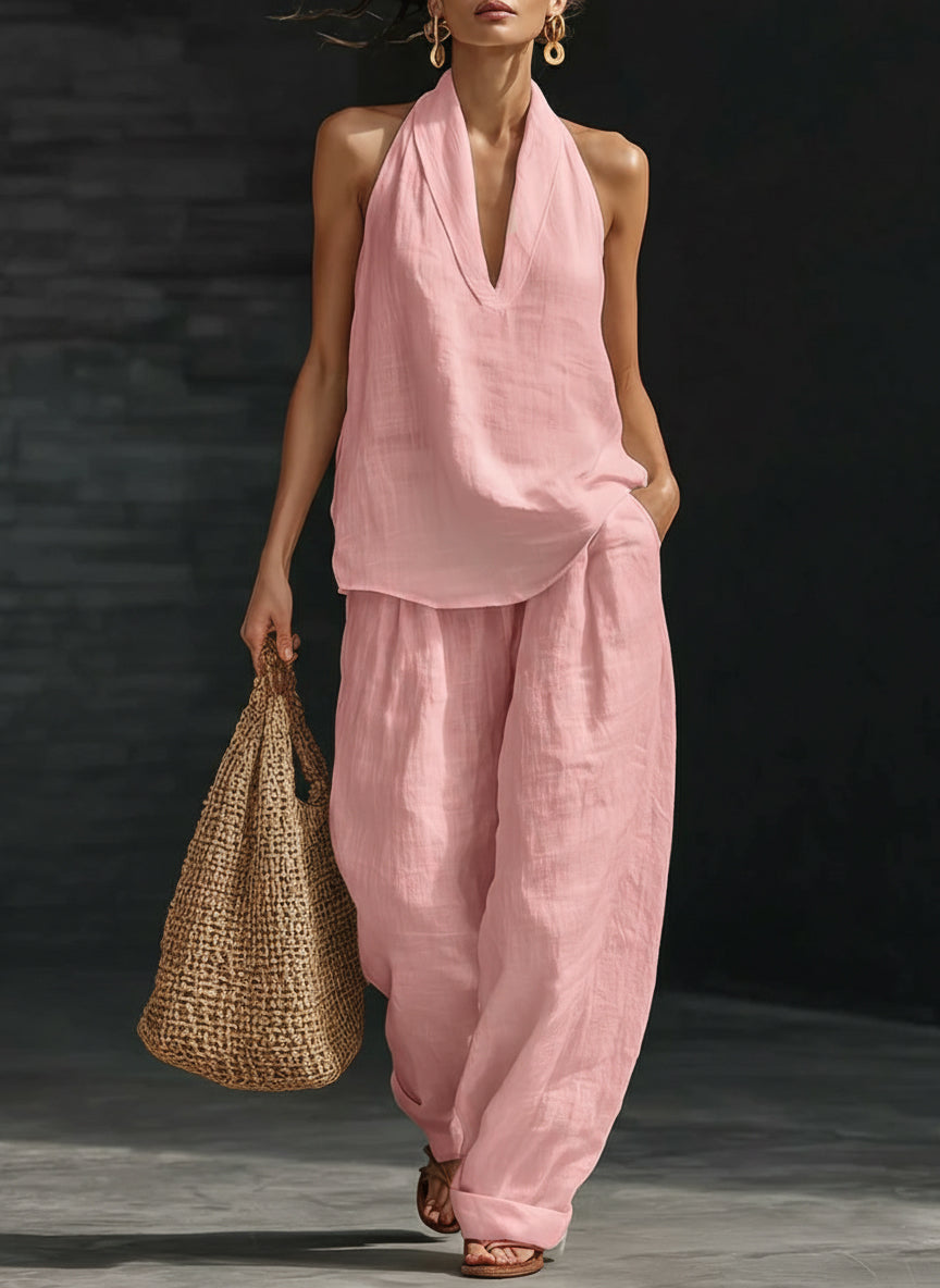 Women's Halter Neck Two-Piece Set | Casual Matching Summer Co-ord