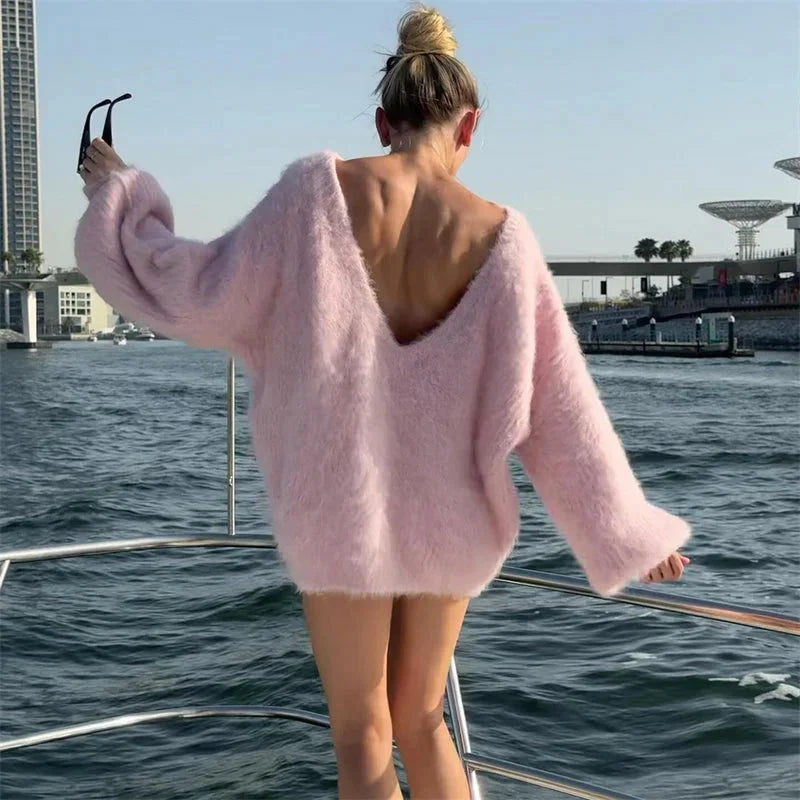 Oversized sweater with off-the-shoulder design