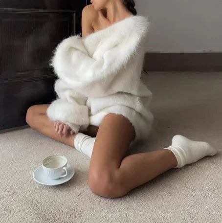 Oversized sweater with off-the-shoulder design