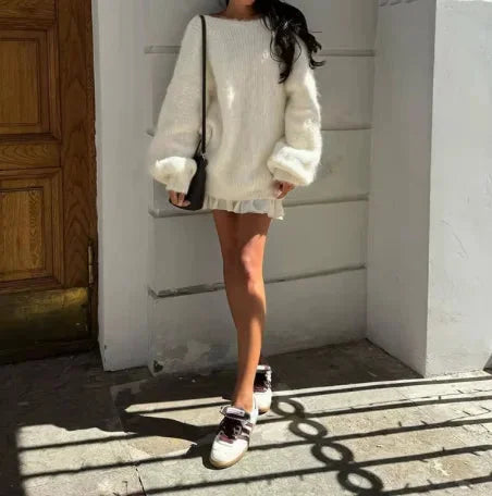 Oversized sweater with off-the-shoulder design
