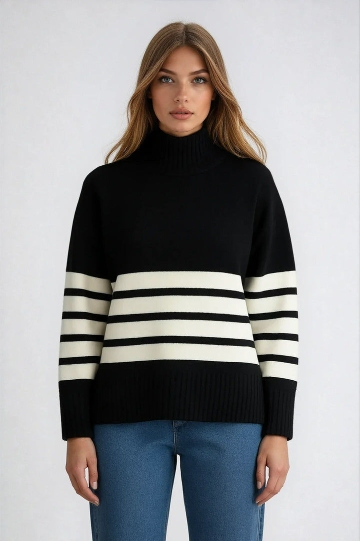 Striped High Neck Sweater for Women