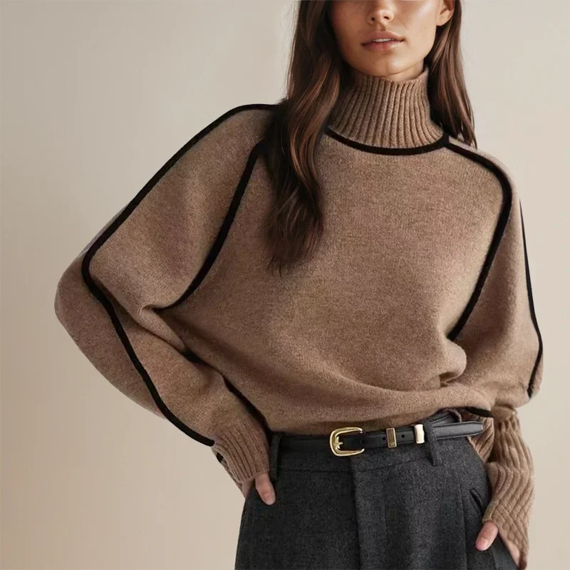 Women's Turtleneck Sweater with Contrast Border