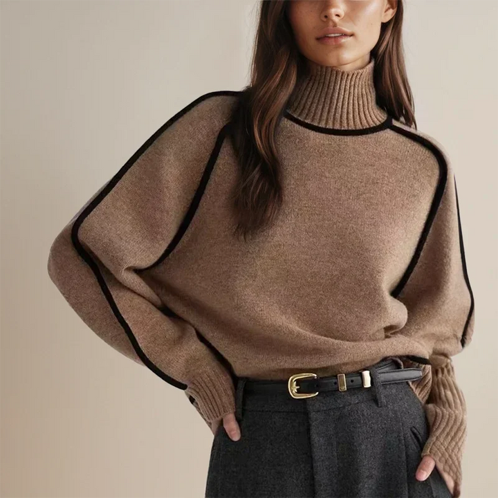 Women's Turtleneck Sweater with Contrast Border