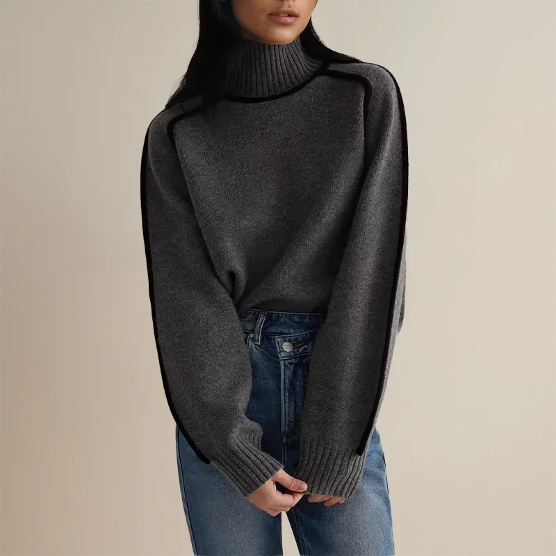 Women's Turtleneck Sweater with Contrast Border