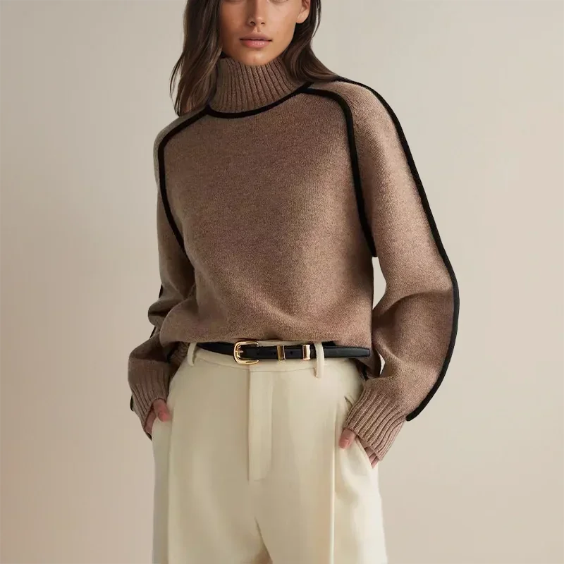 Women's Turtleneck Sweater with Contrast Border