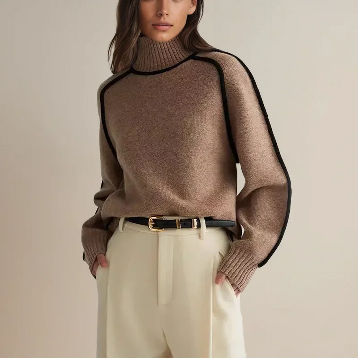 Women's Turtleneck Sweater with Contrast Border