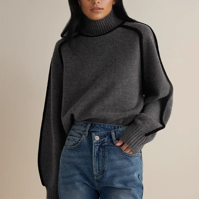 Women's Turtleneck Sweater with Contrast Border