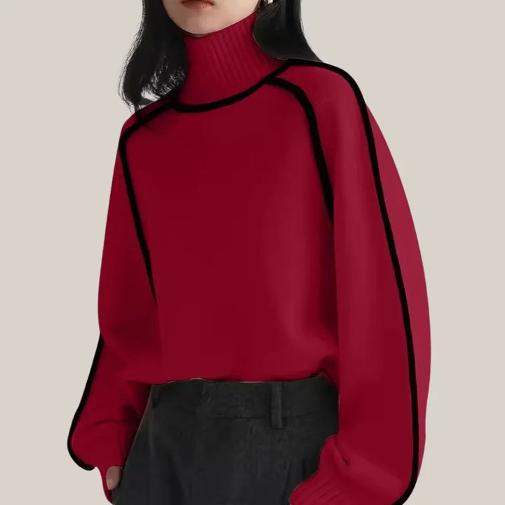 Women's Turtleneck Sweater with Contrast Border