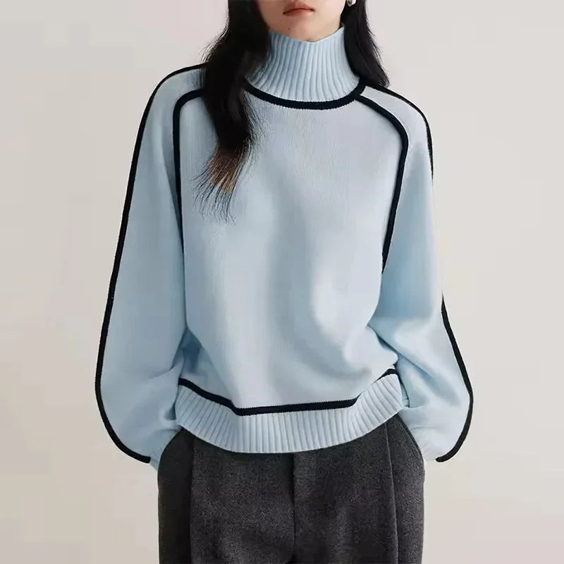 Women's Turtleneck Sweater with Contrast Border