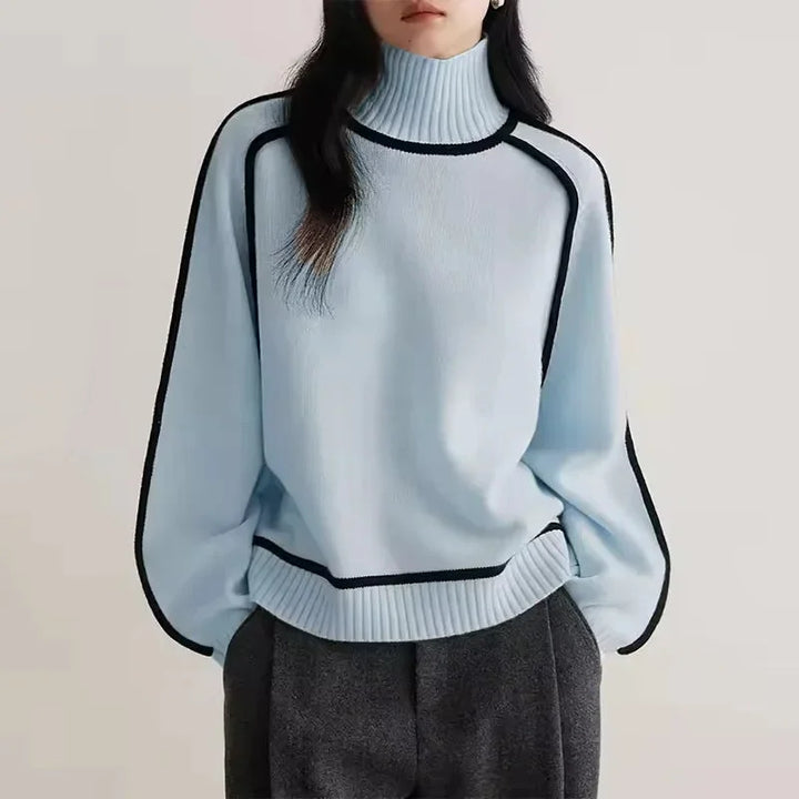 Women's Turtleneck Sweater with Contrast Border