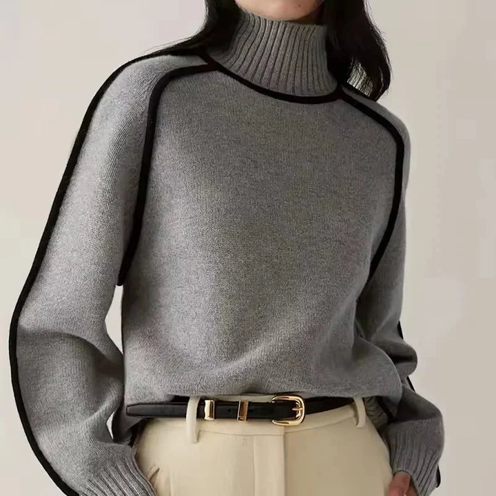 Women's Turtleneck Sweater with Contrast Border