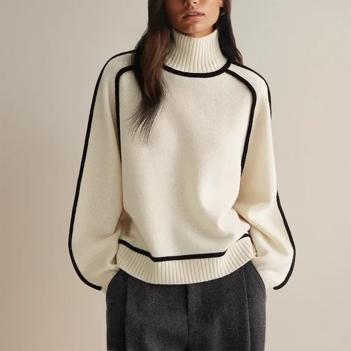 Women's Turtleneck Sweater with Contrast Border