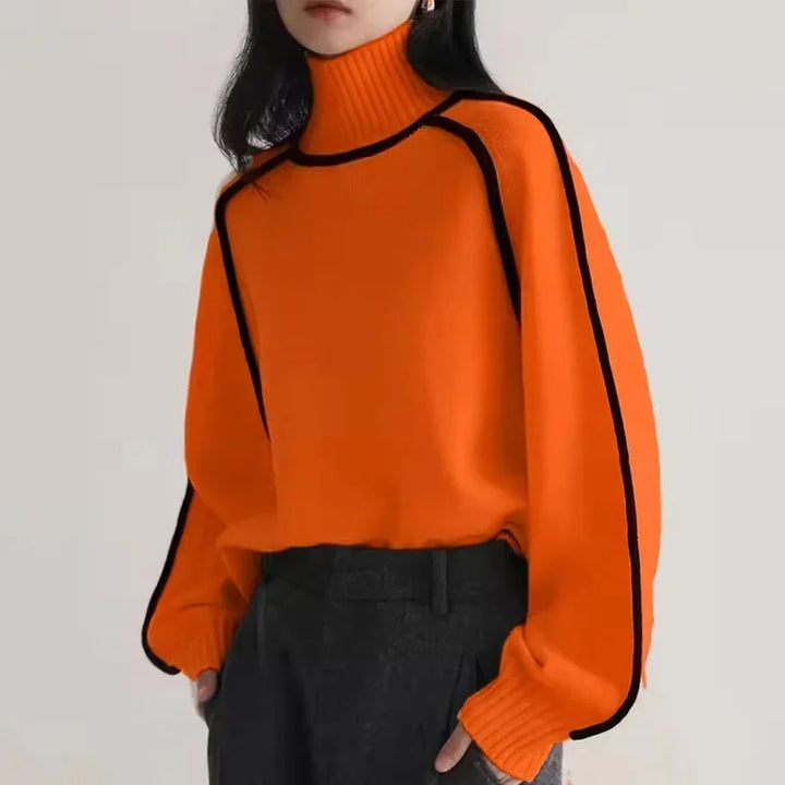 Women's Turtleneck Sweater with Contrast Border