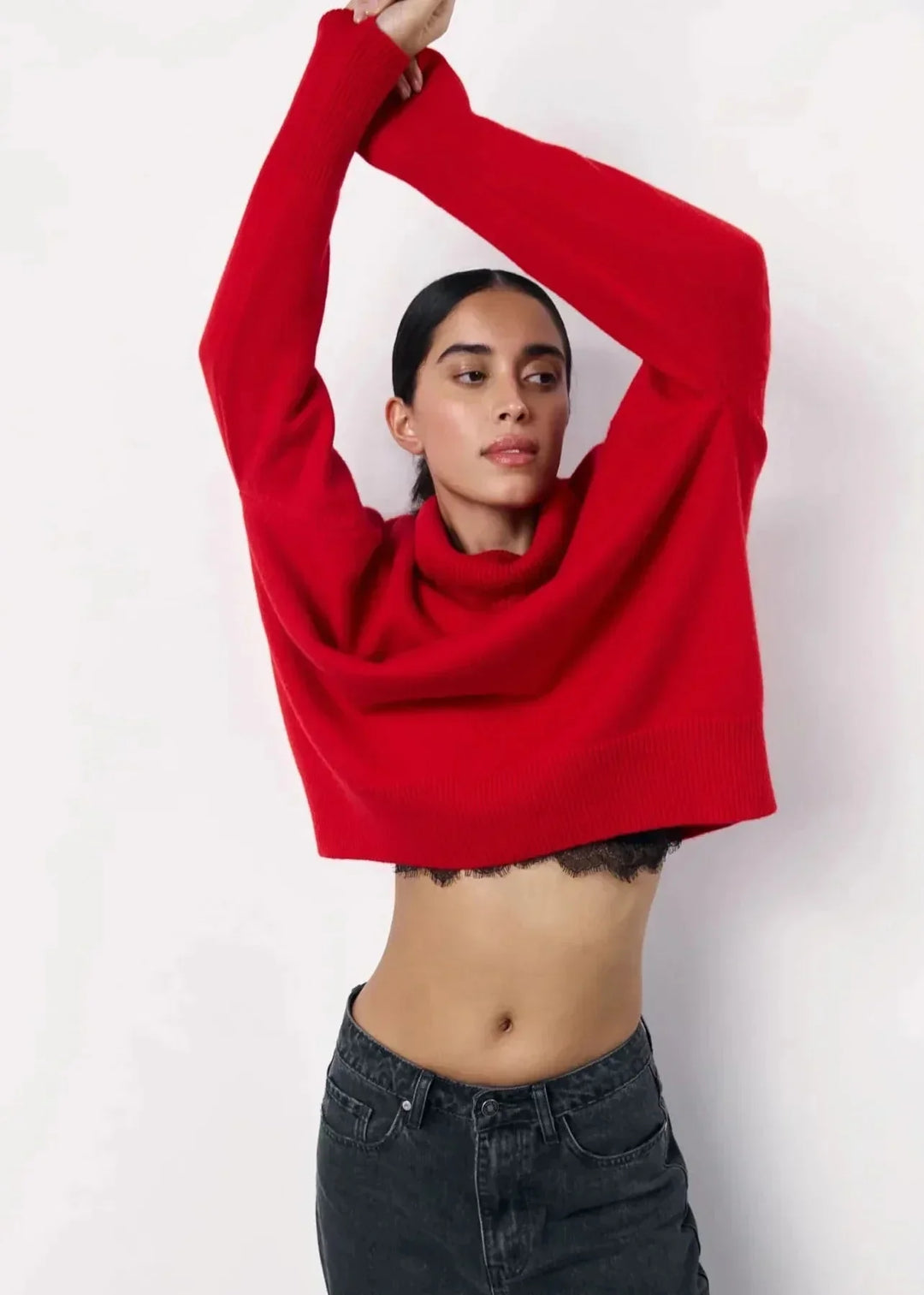 Oversized Red Turtleneck Sweater for Women