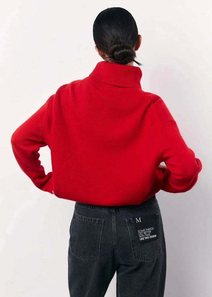 Oversized Red Turtleneck Sweater for Women