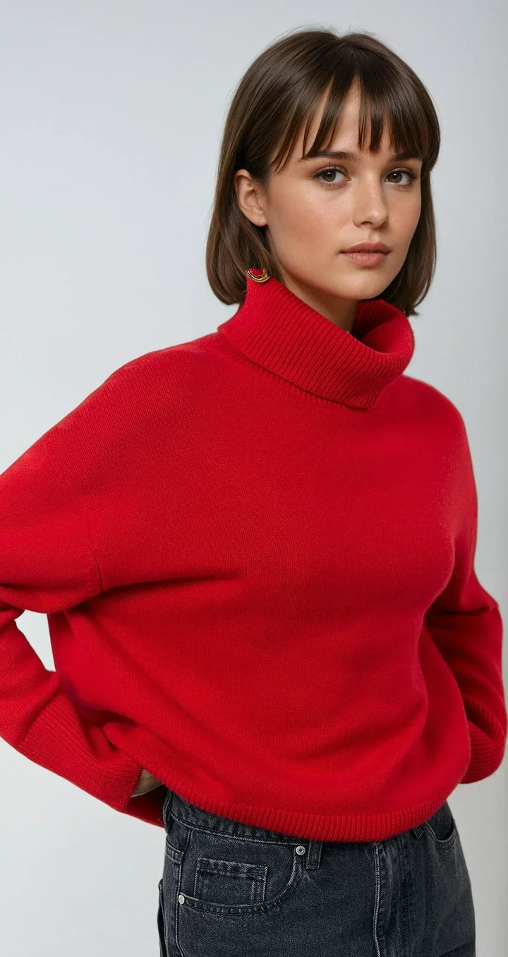 Oversized Red Turtleneck Sweater for Women