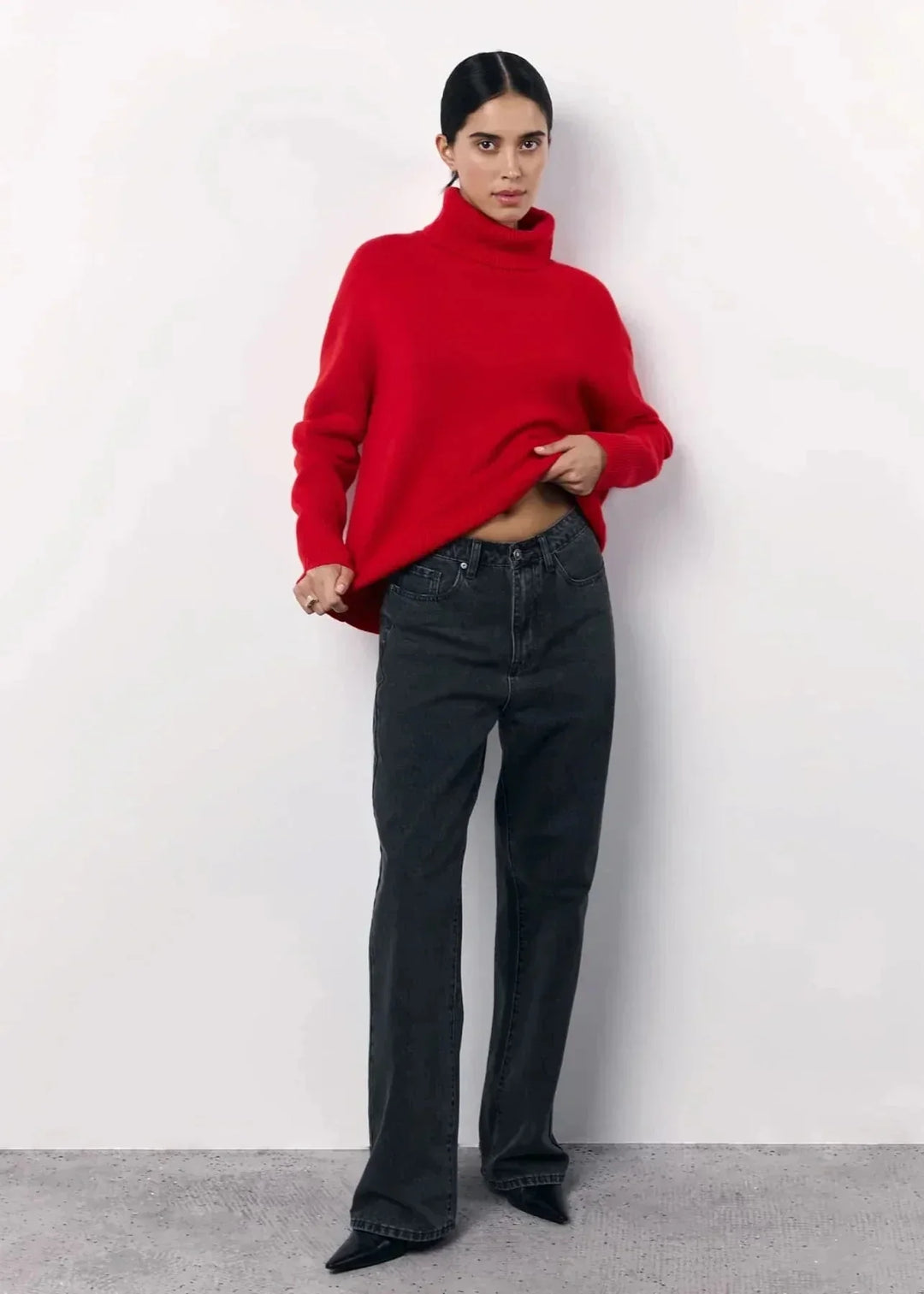 Oversized Red Turtleneck Sweater for Women