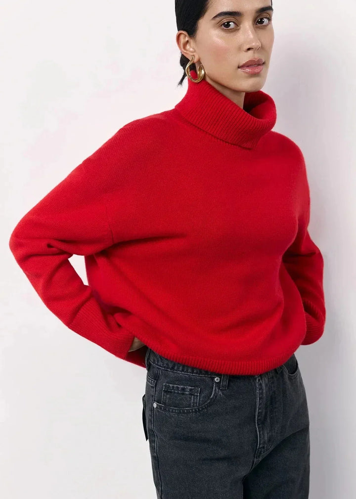 Oversized Red Turtleneck Sweater for Women