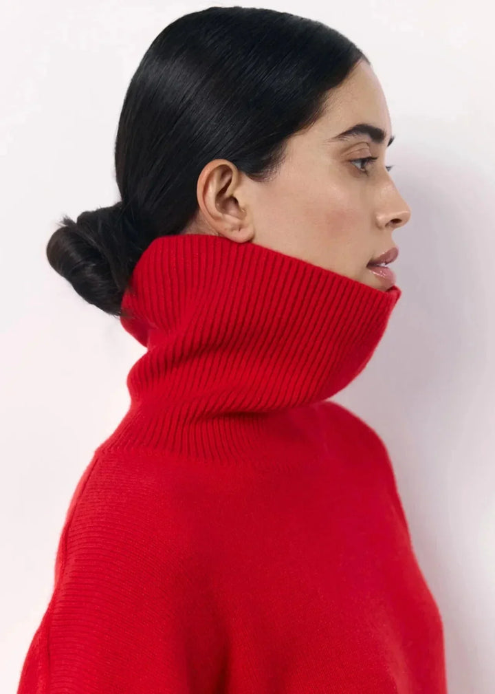Oversized Red Turtleneck Sweater for Women