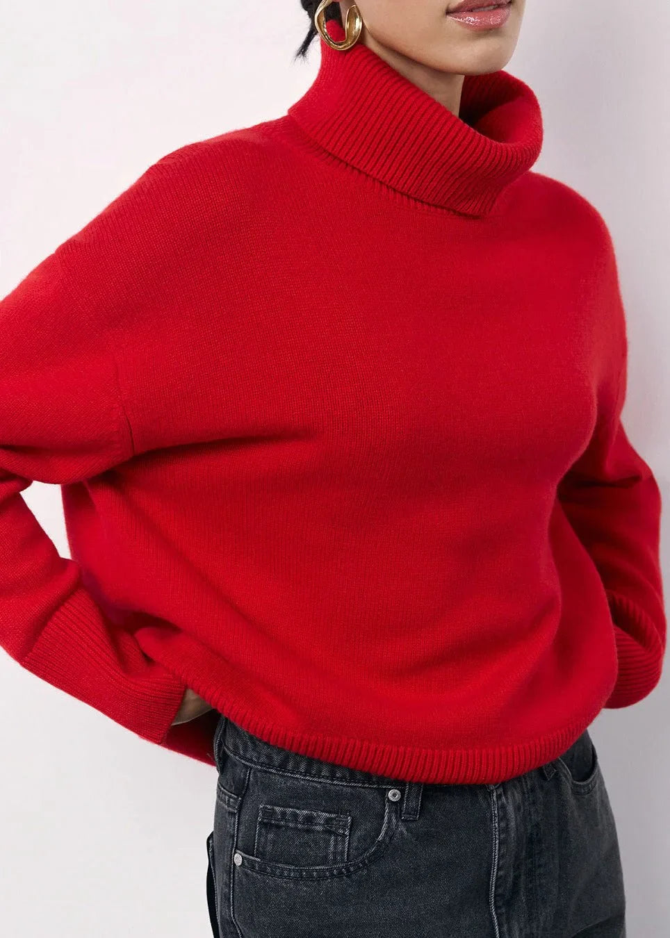 Oversized Red Turtleneck Sweater for Women