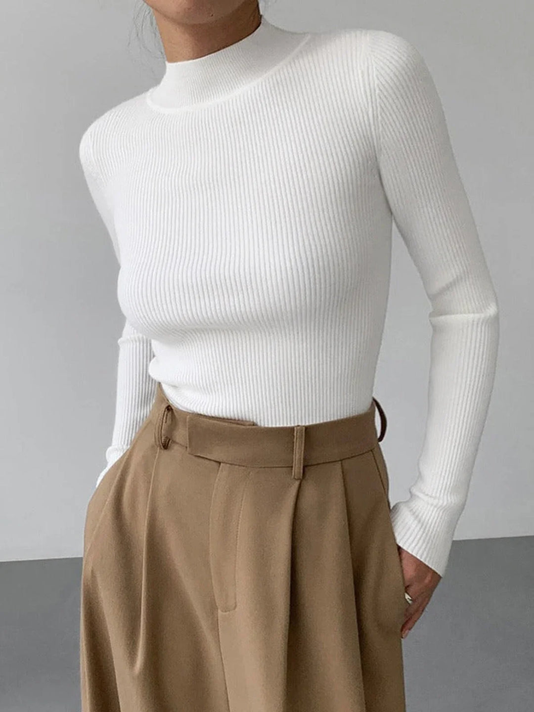 Ribbed Women's Turtleneck Sweater in Ivory