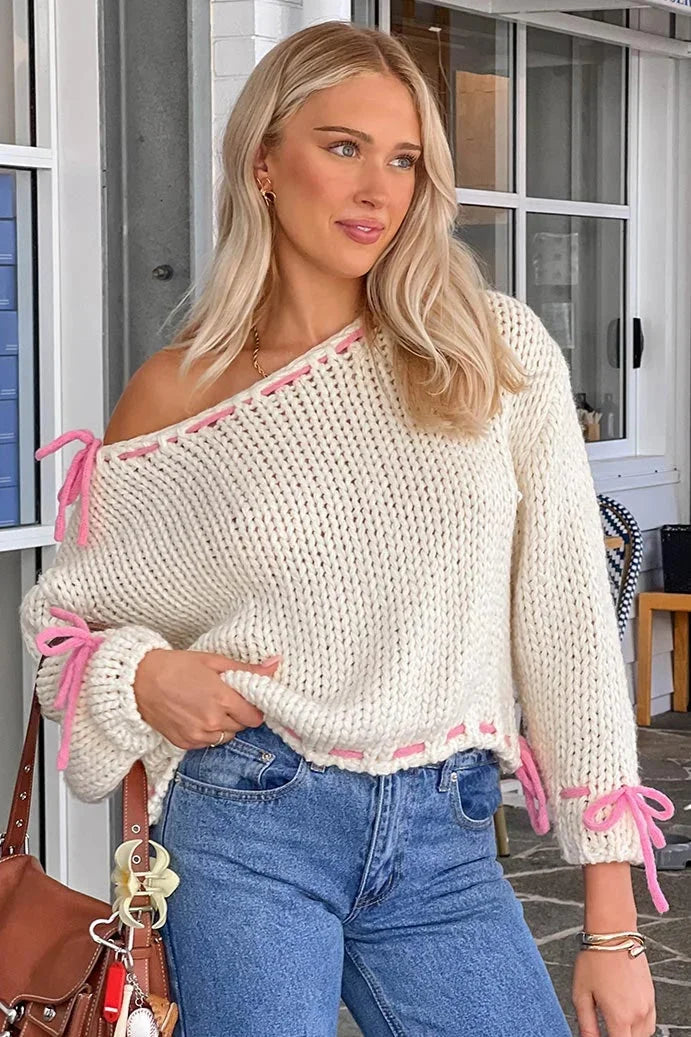 Asymmetrical Women's Sweater with Trendy Attachments