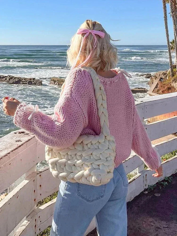 Asymmetrical Women's Sweater with Trendy Attachments