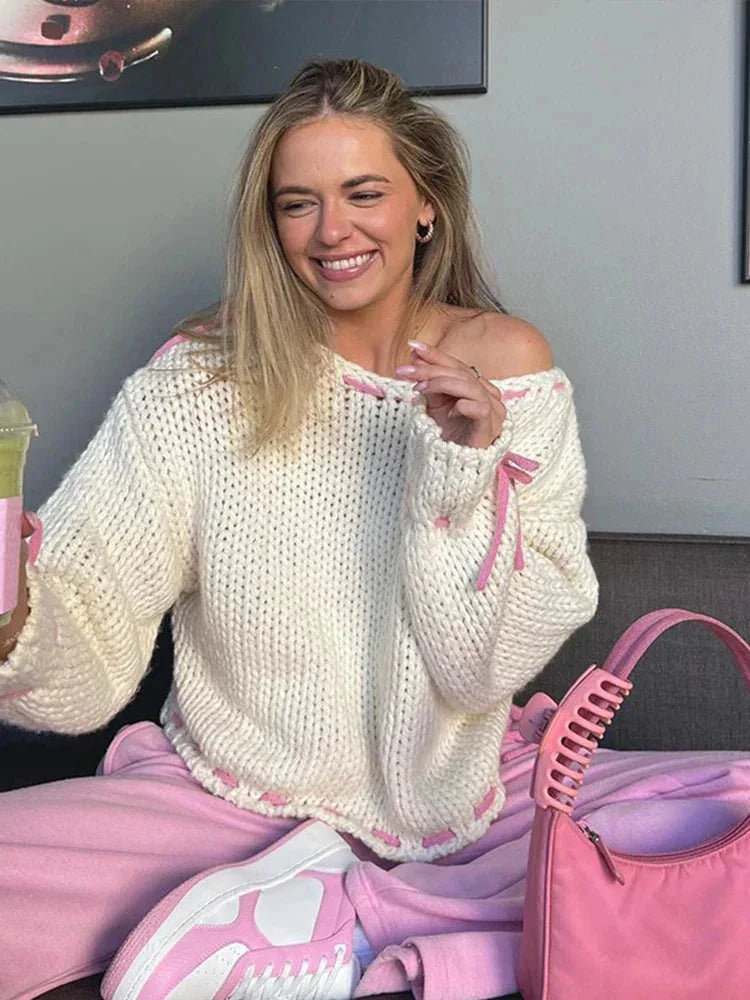 Asymmetrical Women's Sweater with Trendy Attachments