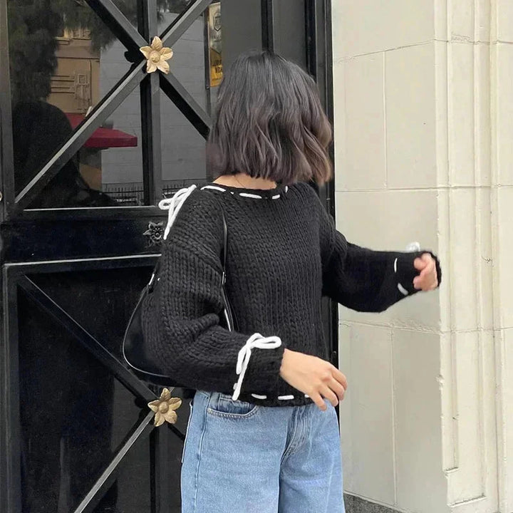Asymmetrical Women's Sweater with Trendy Attachments