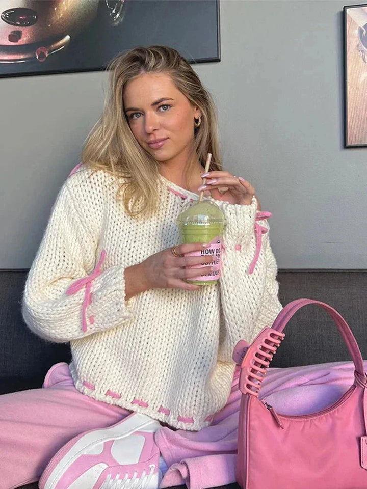 Asymmetrical Women's Sweater with Trendy Attachments