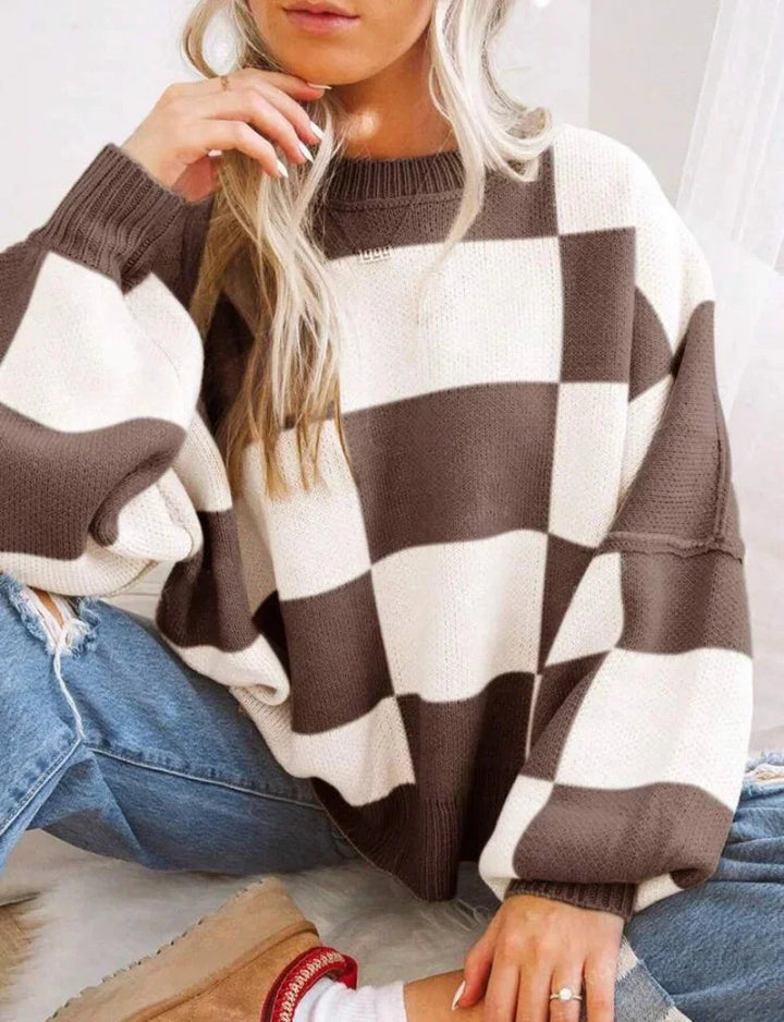 Women's Soft and Comfortable Checked Knit Sweater