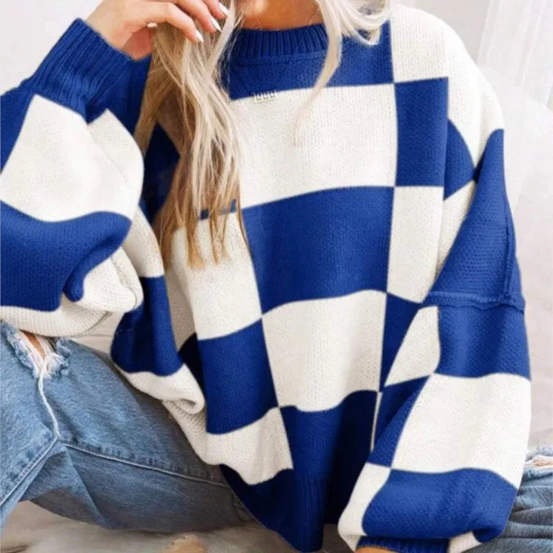 Women's Soft and Comfortable Checked Knit Sweater
