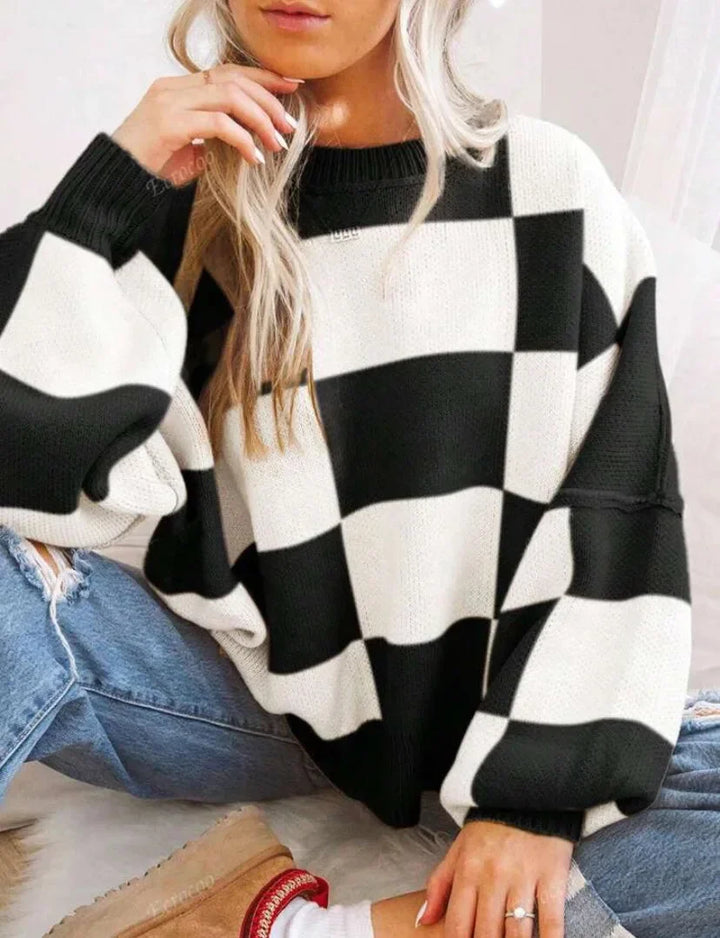 Women's Soft and Comfortable Checked Knit Sweater