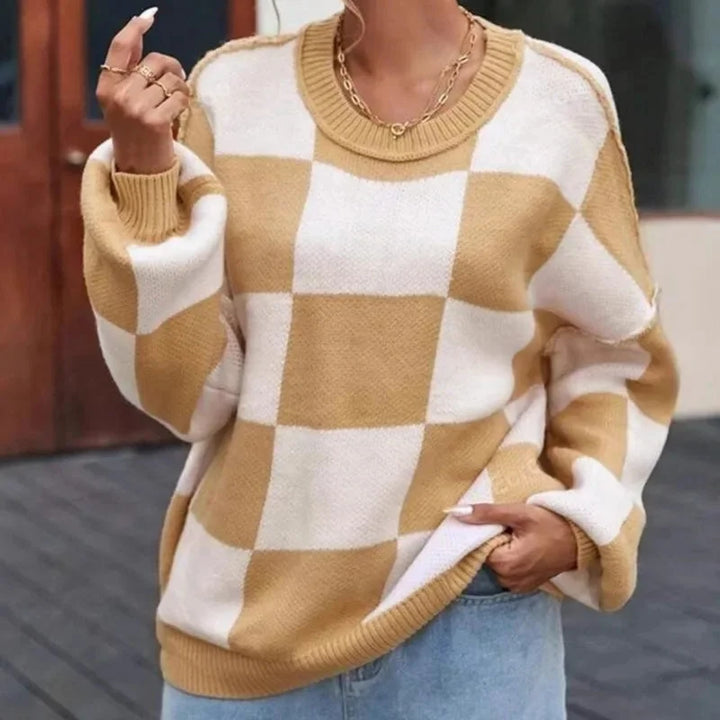 Women's Soft and Comfortable Checked Knit Sweater