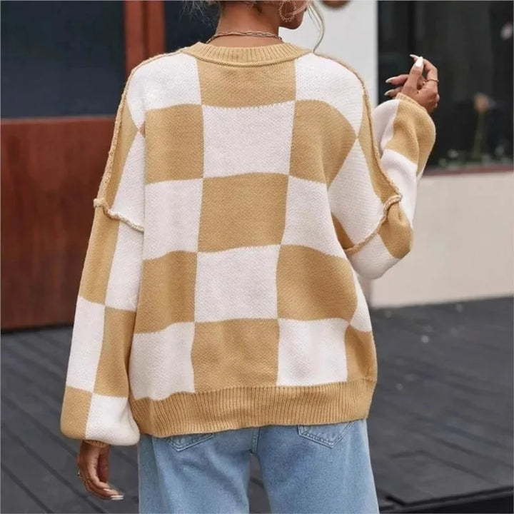 Women's Soft and Comfortable Checked Knit Sweater