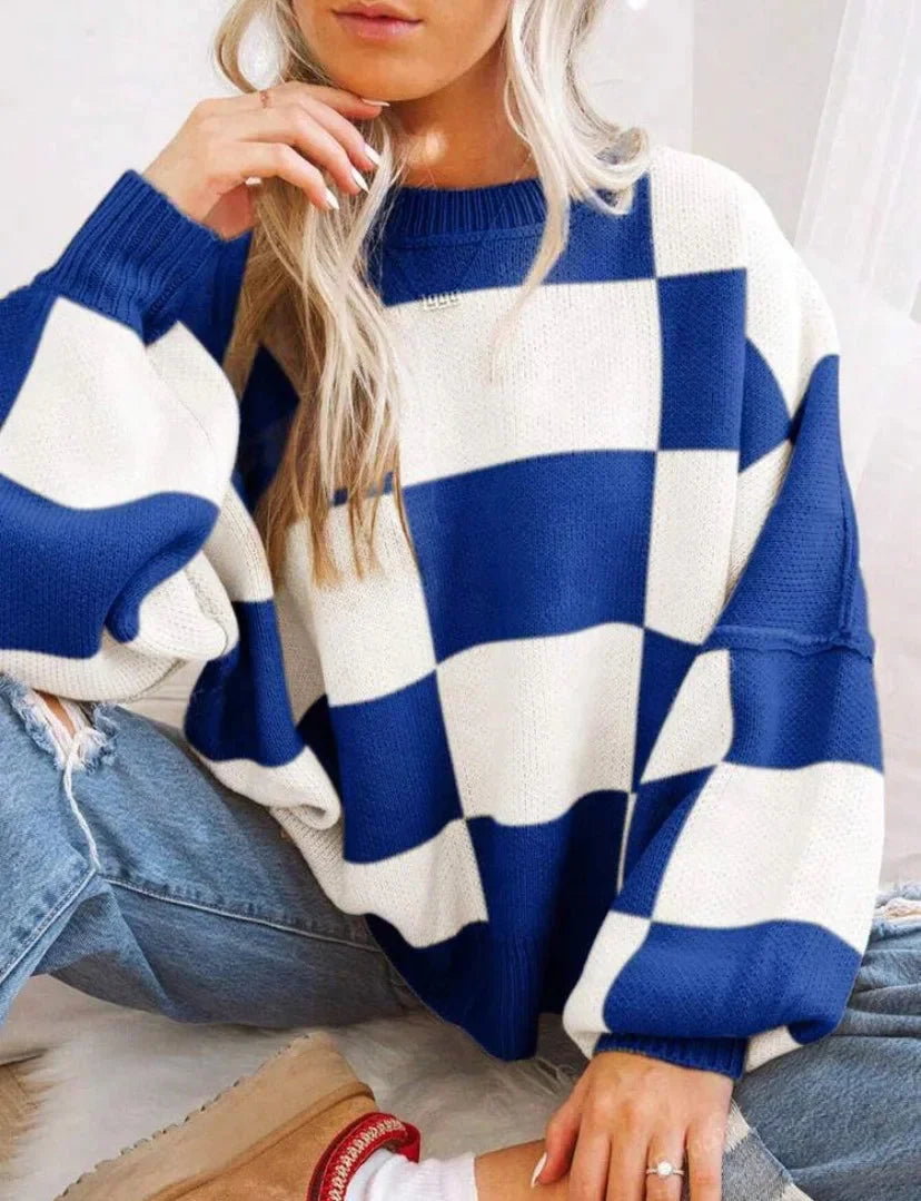 Women's Soft and Comfortable Checked Knit Sweater