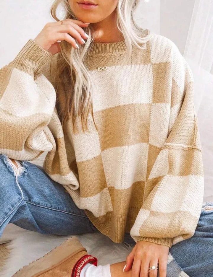 Women's Soft and Comfortable Checked Knit Sweater